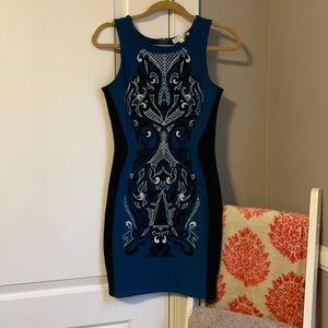 Turquoise and black sleeveless dress